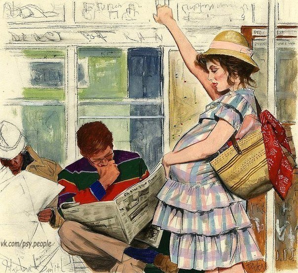 В общественном транспорте настоящие мужчины всегда сидят с закрытыми глазами, потому что им больно видеть, как женщины стоят...
