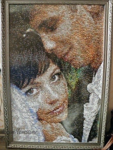 Картина составлена из 10000 маленьких фото, которые молодой человек собирал со дня знакомства с супругой. 