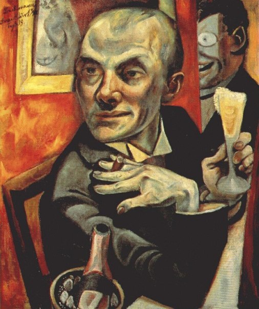 Макс Бекманн, Автопортрет с бокалом шампанского, 1919